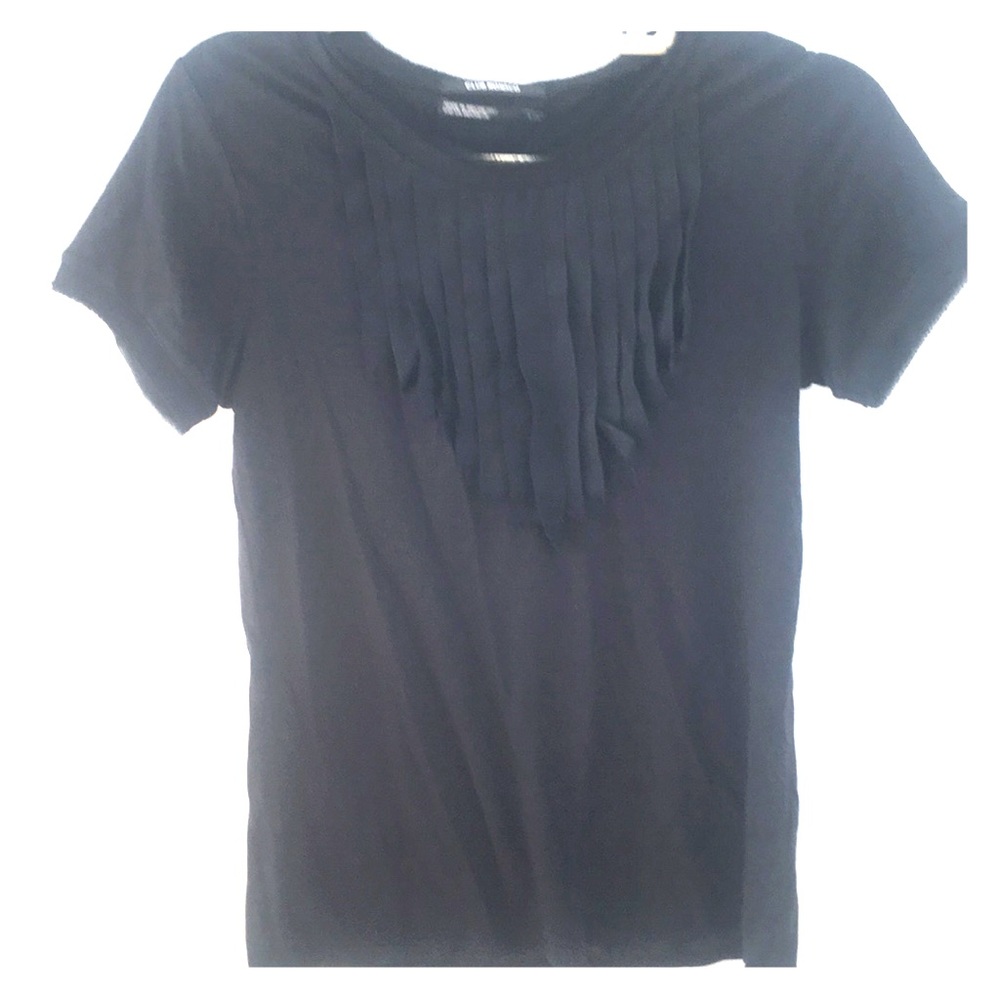 Black tee with ribbon collar detail